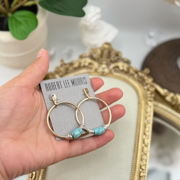 Robert Lee Morris Turquoise Bead Hoop Earrings – Elegant Statement - Picture 4 of 6